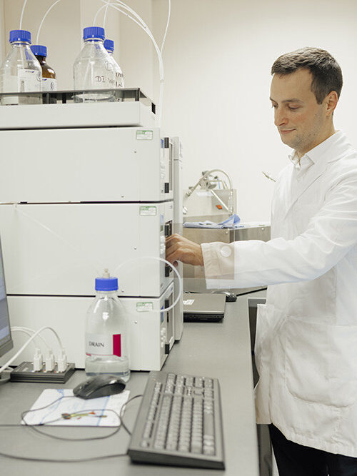 textile scientist working in his lab